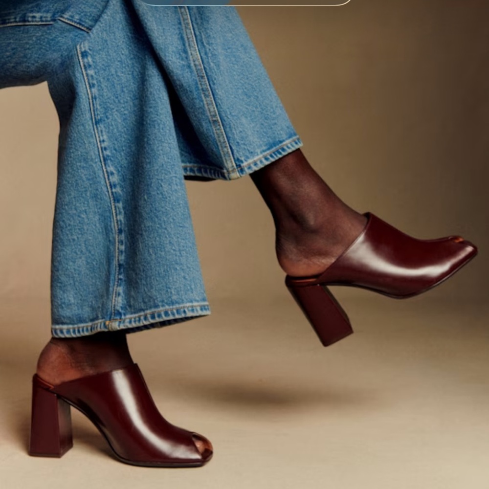 Sezane Bruna Mules — Glossy Dark Burgundy Heeled Mules